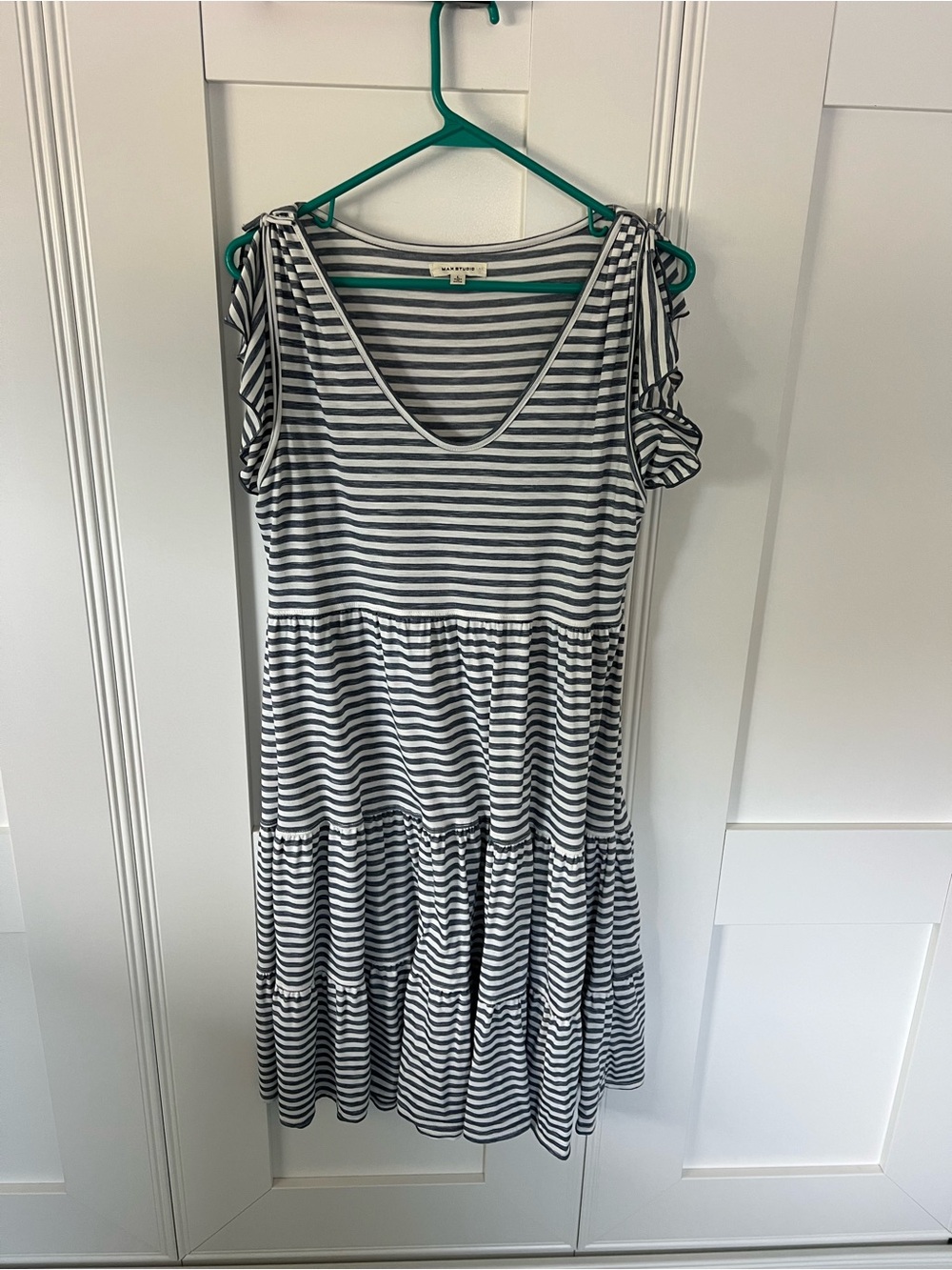 Striped Tiered Summer Dress - Navy & White